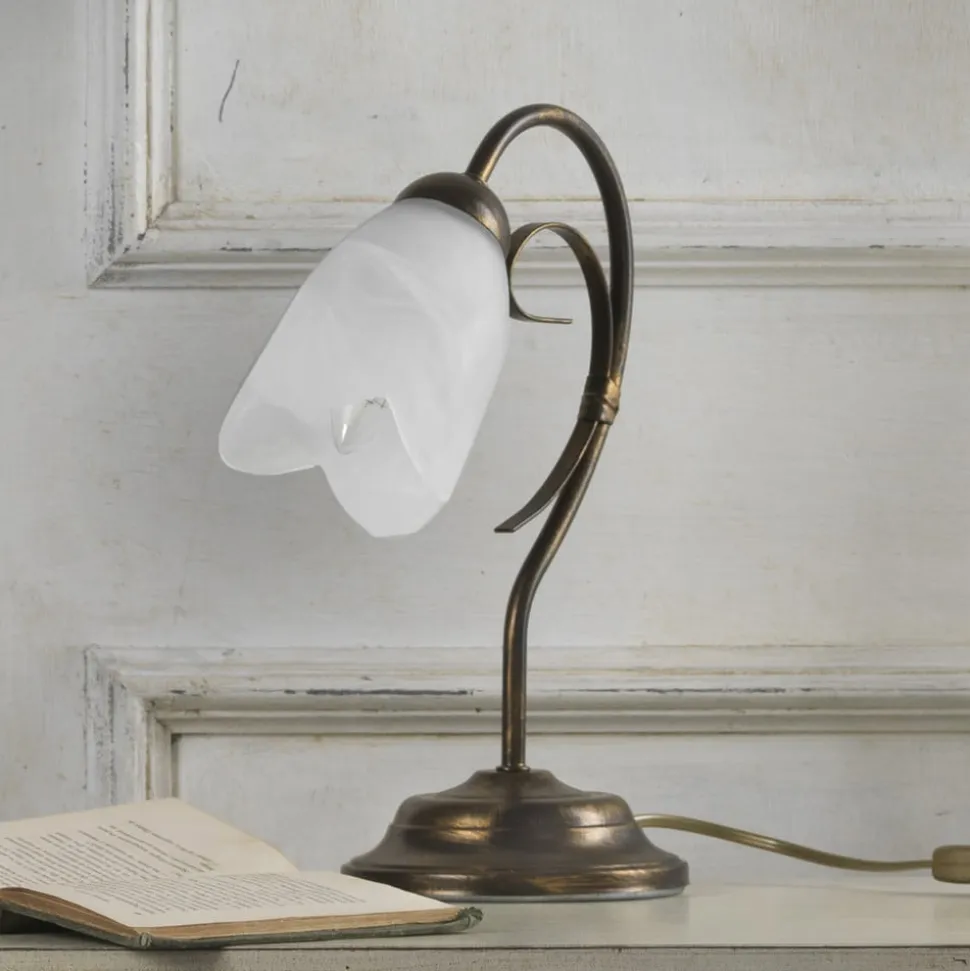 Bordlampe Odino, 1 lyskilde, bronzefarvet, metal, glas