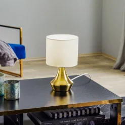 Bordlampe Ottone med tekstilskærm, messing