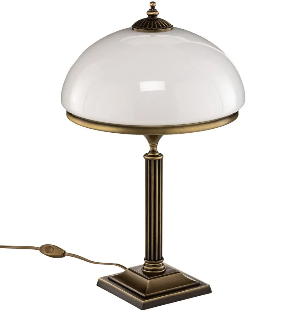 Bordlampe Petro, glas, antik messingfarve, højde 50 cm