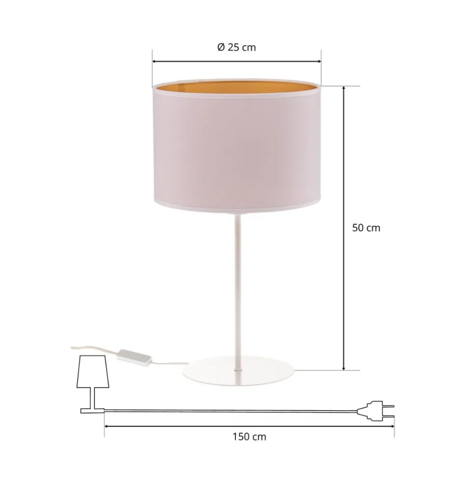 Bordlampe Roller, hvid/guld, højde 50 cm