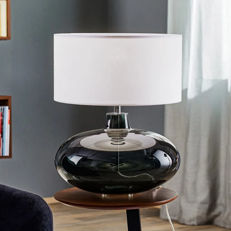 Bordlampe Skien, skærm hvid, glasfod røggrå