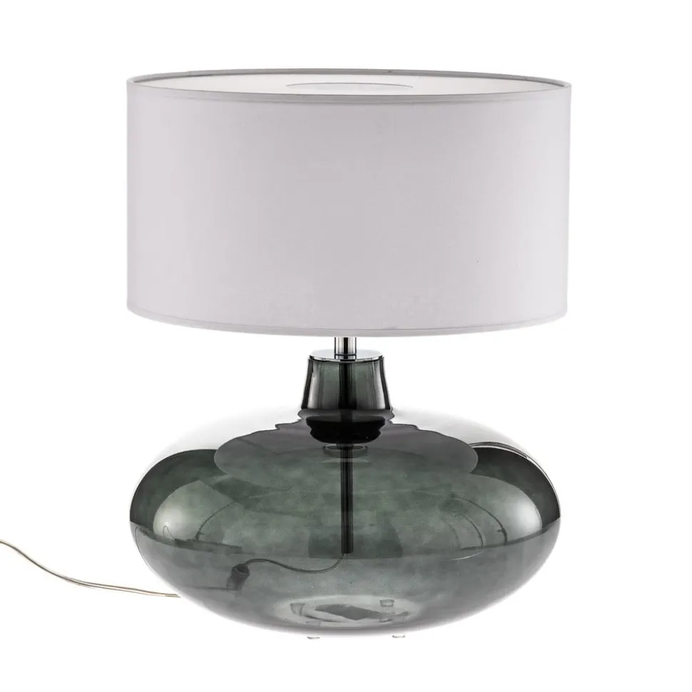 Bordlampe Skien, skærm hvid, glasfod røggrå