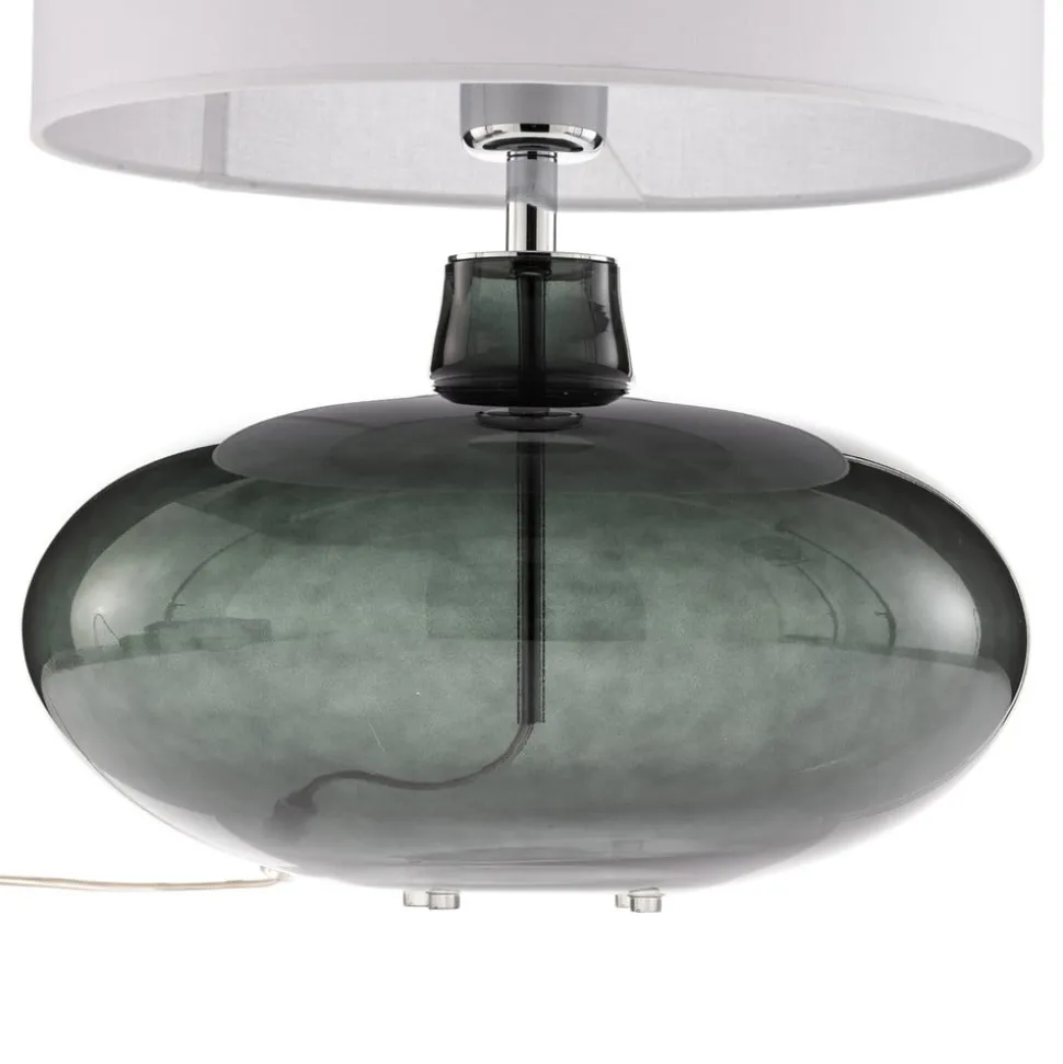 Bordlampe Skien, skærm hvid, glasfod røggrå