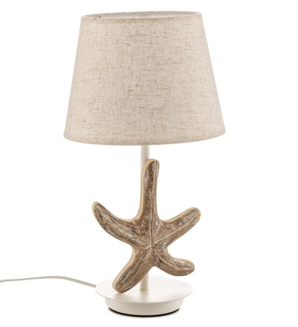 Bordlampe Stellina, stofskærm, søstjerne-dekor