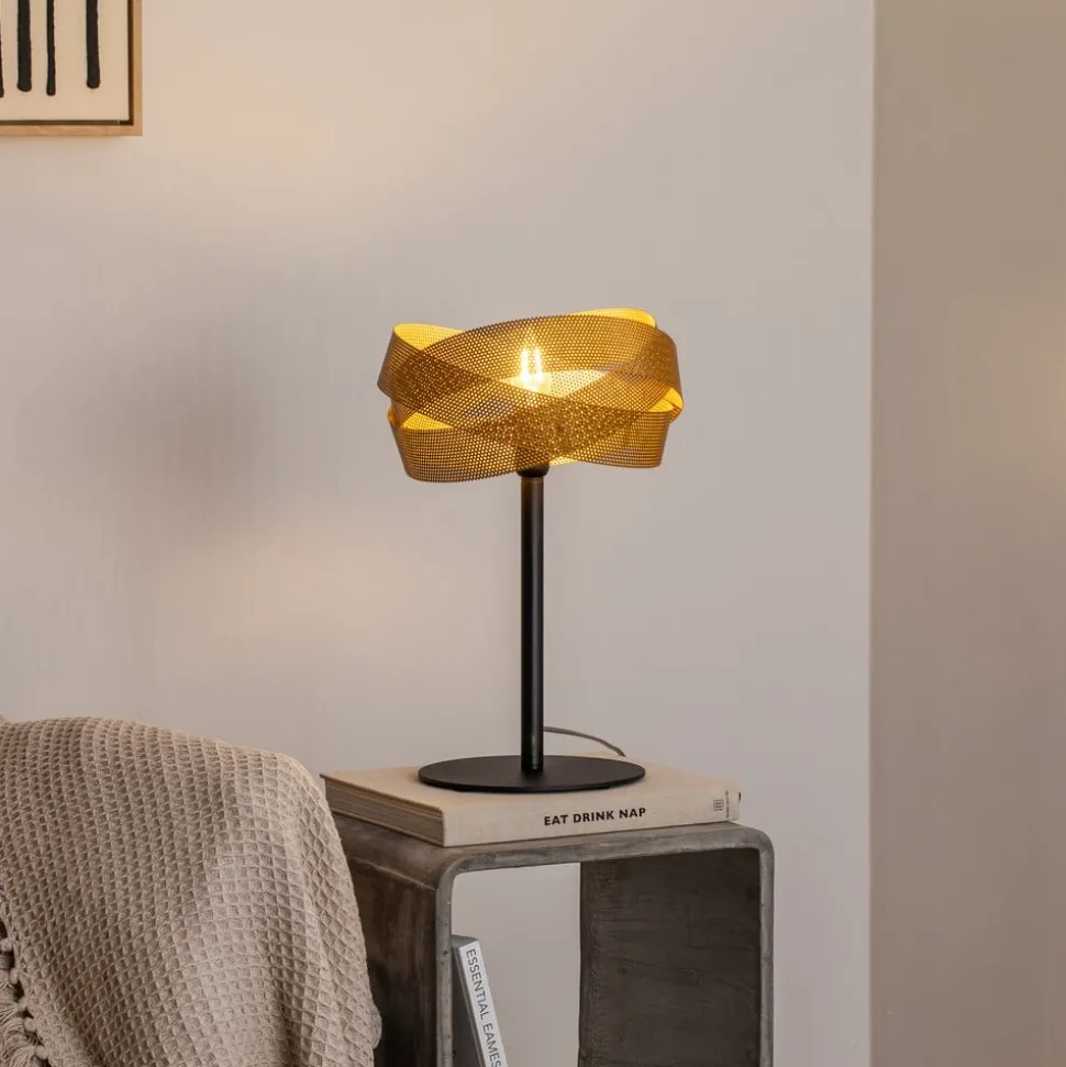 Bordlampe Tornado, sort/guld, metal, Ø 26 cm, E14