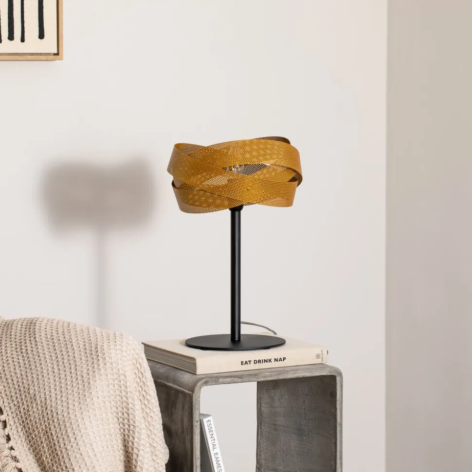 Bordlampe Tornado, sort/guld, metal, Ø 26 cm, E14