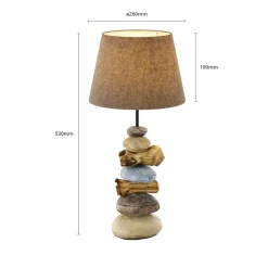 Bordlampe Vera, stofskærm og sten-dekor, 55 cm