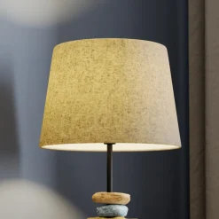 Bordlampe Vera, stofskærm og sten-dekor, 38 cm
