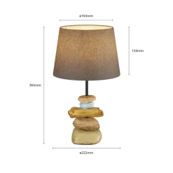 Bordlampe Vera, stofskærm og sten-dekor, 38 cm