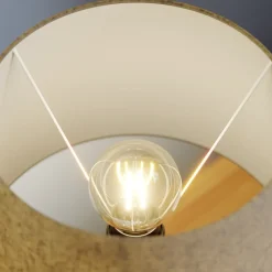 Bordlampe Vera, stofskærm og sten-dekor, 38 cm