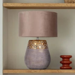 Bronco bordlampe, beige, keramik/kunstlæder, højde 39 cm