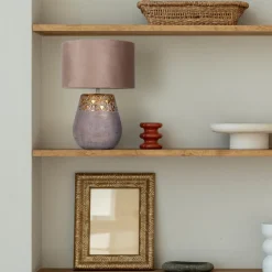 Bronco bordlampe, beige, keramik/kunstlæder, højde 39 cm