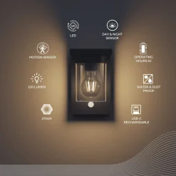 Calex Asti udendørs LED-væglampe, sensor, IP44, sort