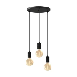 Calex Retro pendellampe, rund, 3 lyskilder, sort
