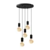 Calex Retro pendellampe, rund, 5 lyskilder, sort