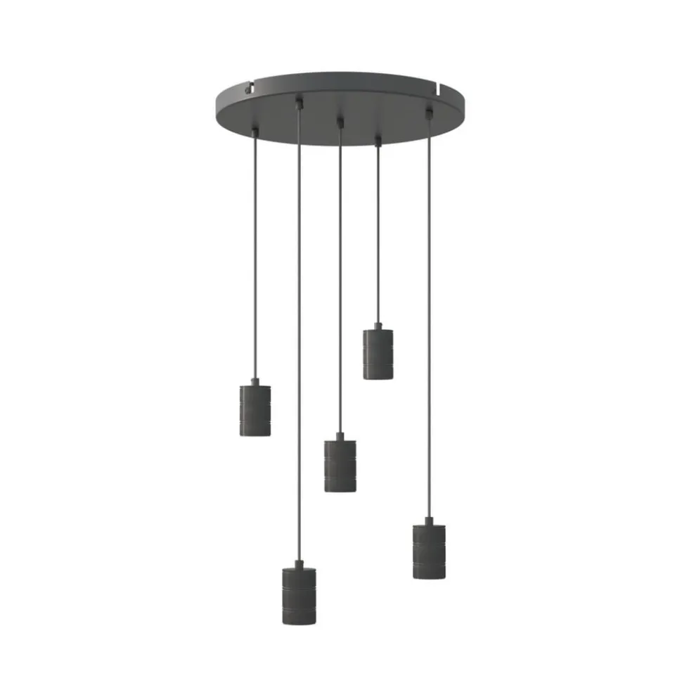 Calex Retro pendellampe, rund, 5 lyskilder, sort
