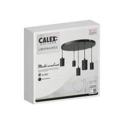 Calex Retro pendellampe, rund, 5 lyskilder, sort