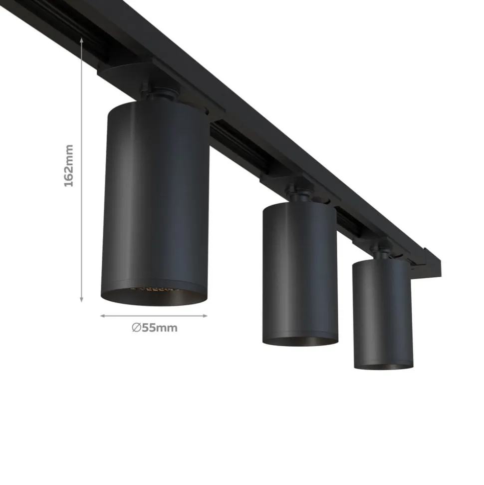 Calex skinnesæt, 4 GU10-spots, sort, længde 2 m, metal