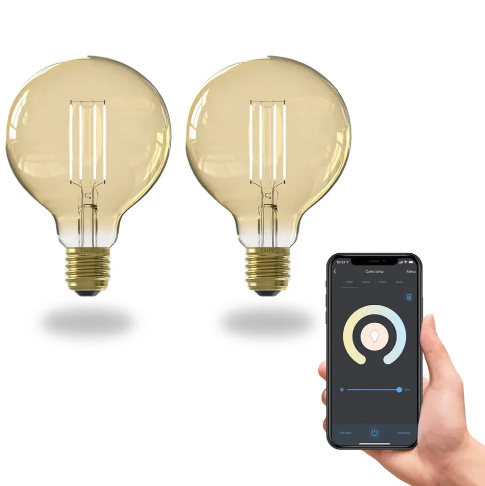 Calex Smart LED globepære E27 G95 7W CCT sæt med 2 stk