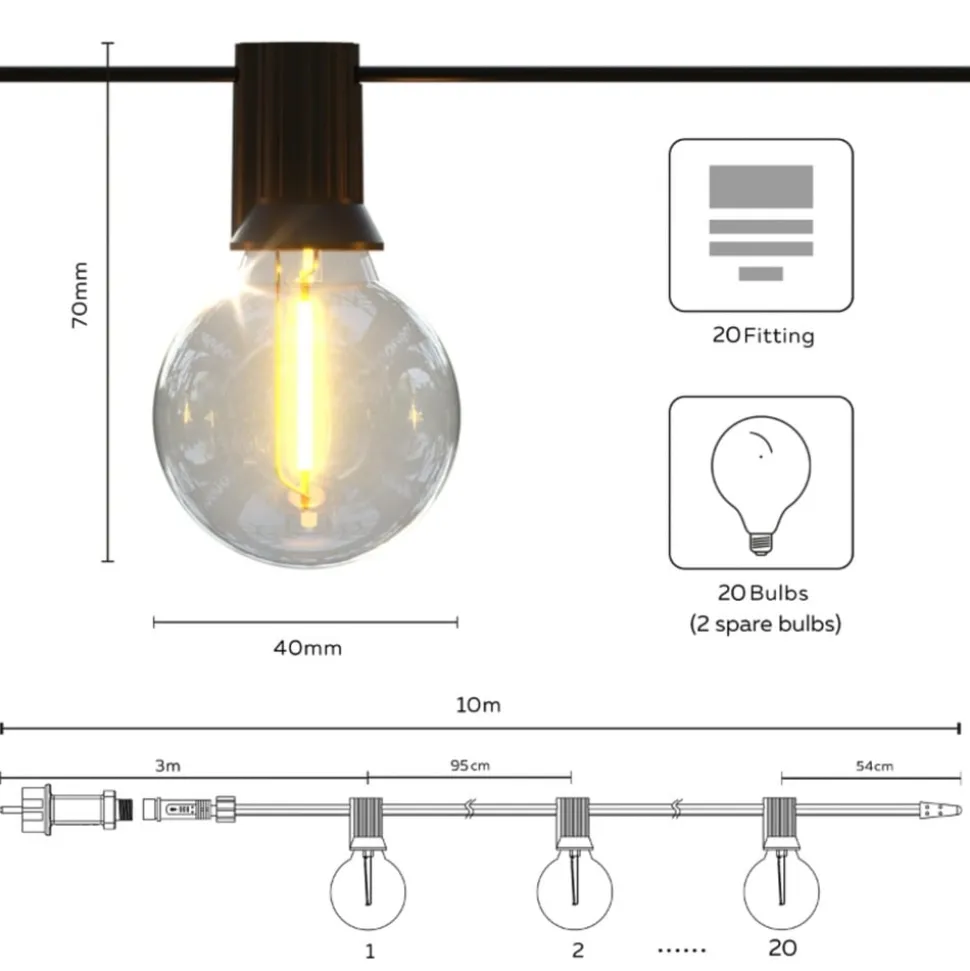 Calex Solar-LED-lyskæde Vista, længde 10 meter, IP44