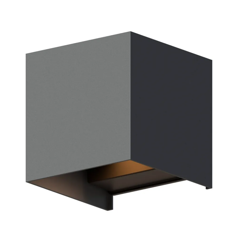 Calex udendørs LED-væglampe Cube, op/ned, højde 10 cm, antracit