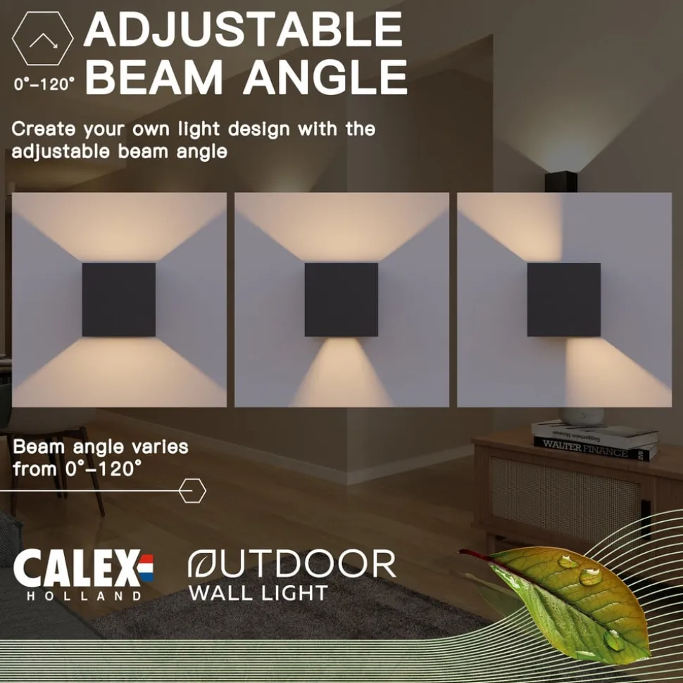 Calex udendørs LED-væglampe Cube, op/ned, højde 10 cm, sort