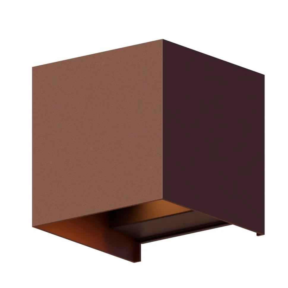 Calex udendørs LED-væglampe Cube, op/ned, højde 10 cm, rustbrun