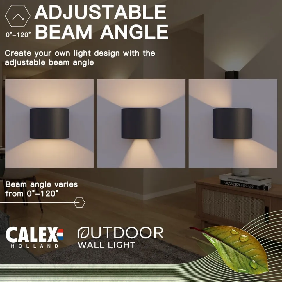 Calex udendørs LED-væglampe oval, op/ned, højde 10 cm, sort