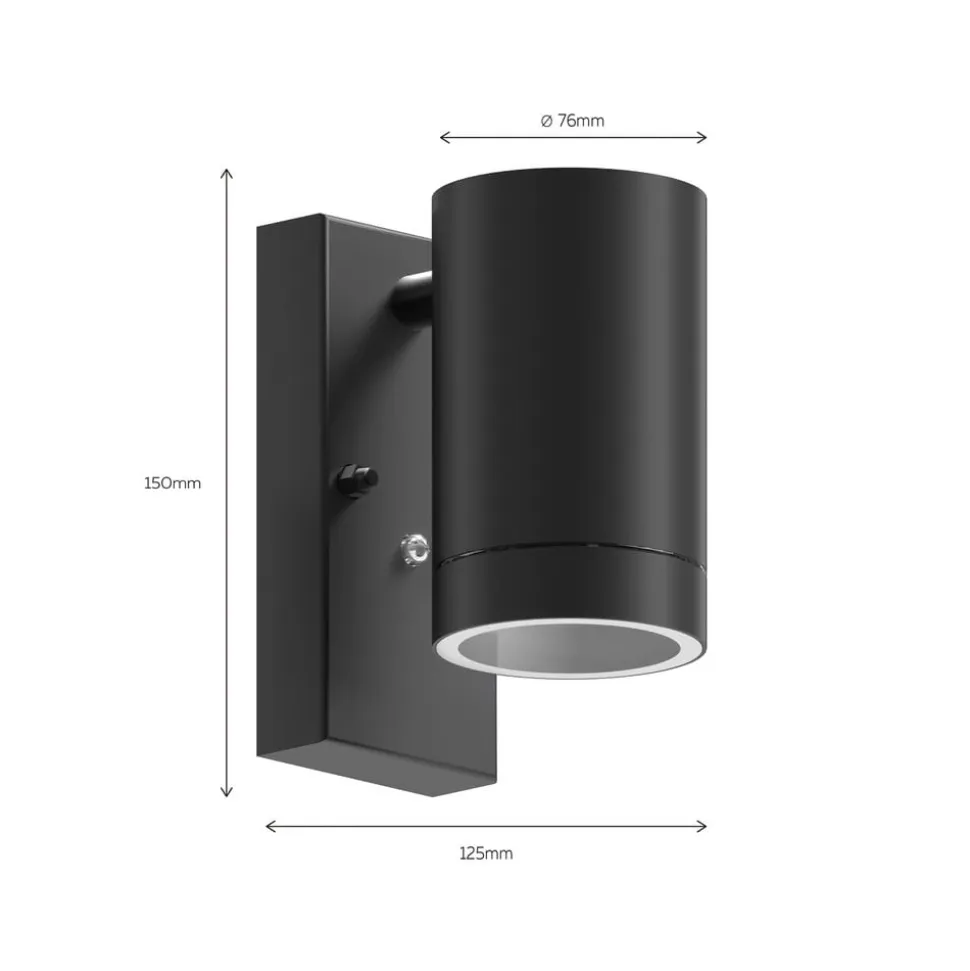 Calex udendørs væglampe Alba GU10, Downlight, sort, sensor
