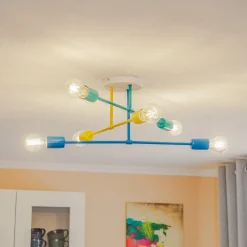 Cambridge loftlampe, 6 lyskilder, gul-turkis-blå