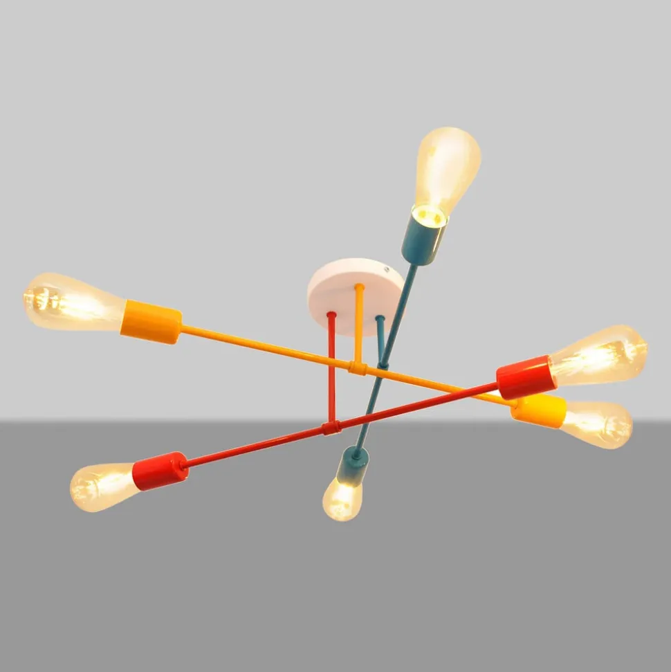 Cambridge loftlampe 6 lyskilder, orange-rød-turkis