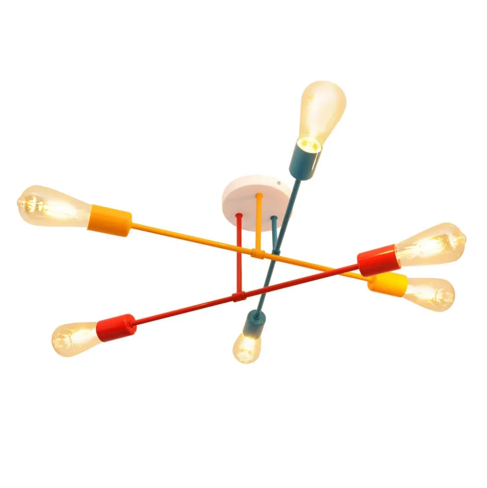 Cambridge loftlampe 6 lyskilder, orange-rød-turkis