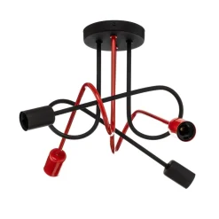 Cambridge loftlampe, 4 lyskilder, sort-rød