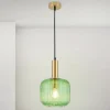 Carneval pendellampe, antik messing/grøn, Ø 20 cm, glas