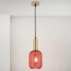 Carneval pendellampe, antik messing/rød, Ø 14 cm, glas