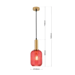 Carneval pendellampe, antik messing/rød, Ø 14 cm, glas