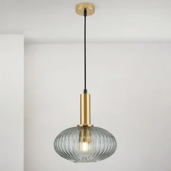 Carneval pendellampe, antik messing/røggrå, Ø 25 cm, glas