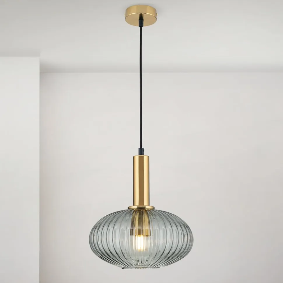 Carneval pendellampe, antik messing/røggrå, Ø 25 cm, glas