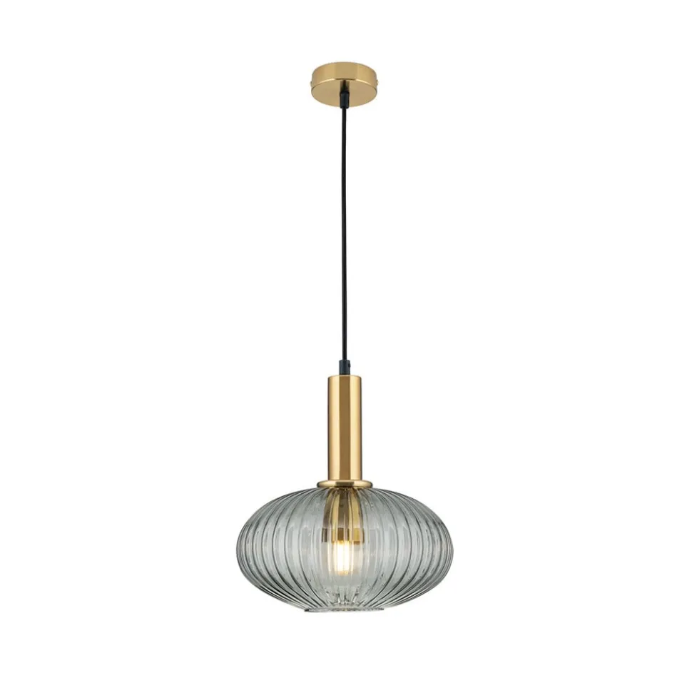 Carneval pendellampe, antik messing/røggrå, Ø 25 cm, glas