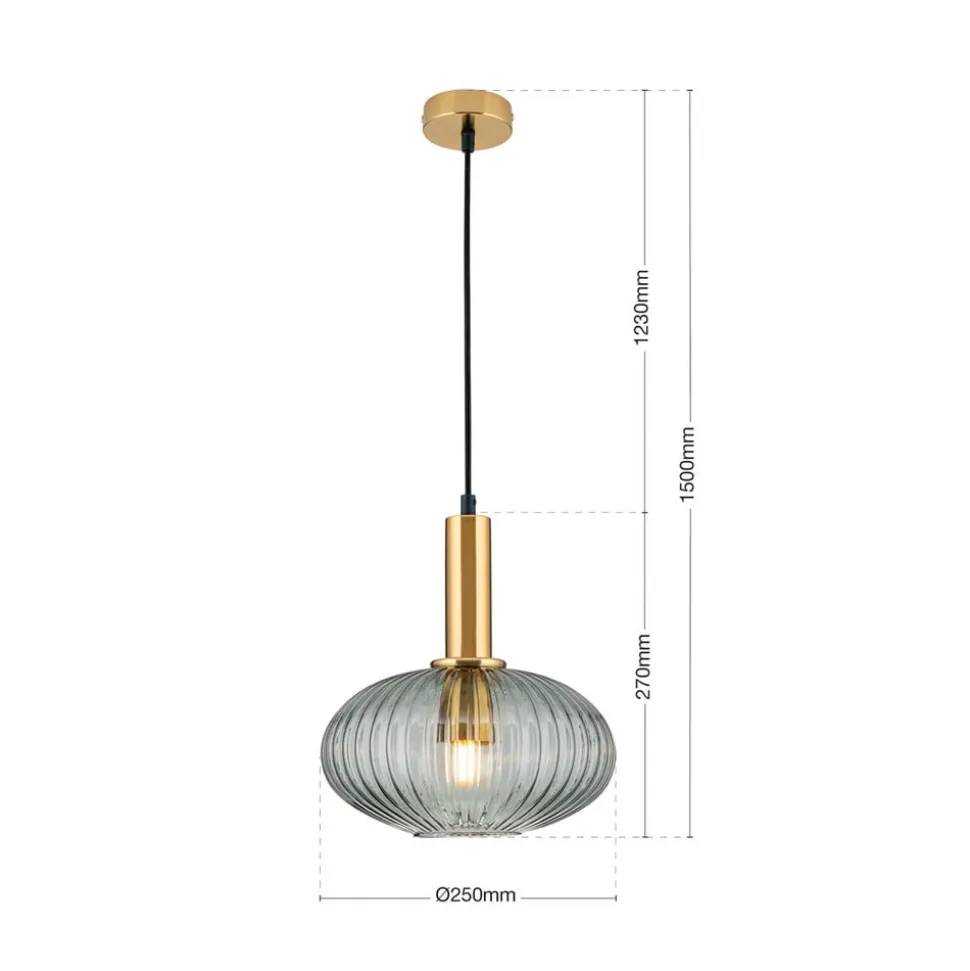 Carneval pendellampe, antik messing/røggrå, Ø 25 cm, glas