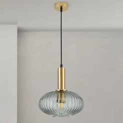 Carneval pendellampe, antik messing/røggrå, Ø 25 cm, glas