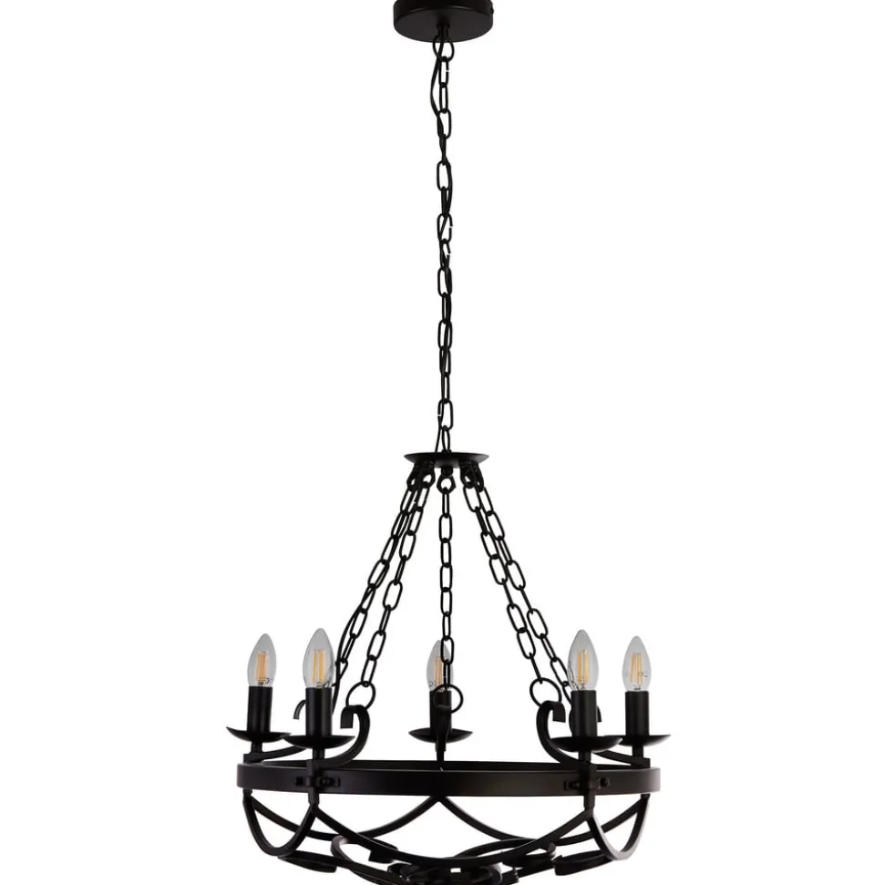 Cartwheel III lysekrone, 5 lyskilder, Ø 54 cm, sort, metal
