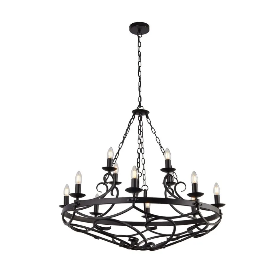 Cartwheel III lysekrone, 12 lyskilder, Ø 89 cm, sort, metal