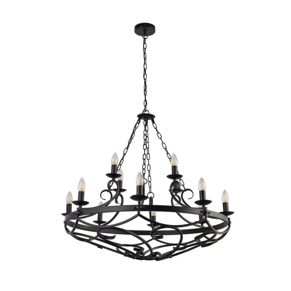 Cartwheel III lysekrone, 12 lyskilder, Ø 89 cm, sort, metal