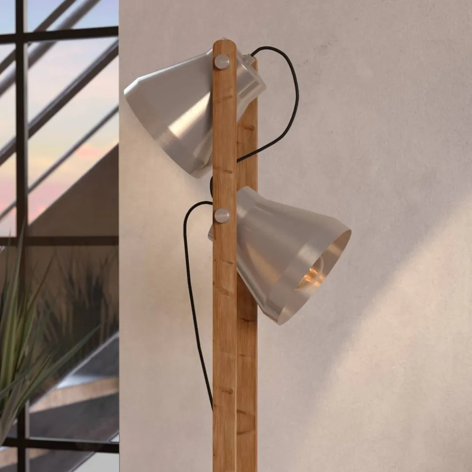 Cawton gulvlampe, højde 134,5 cm, stål/brun, 2 lyskilder i stål