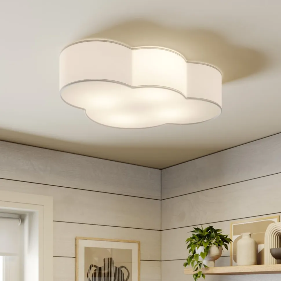 Cloud loftlampe, hvid, tekstil, længde 62 cm, E27, 4 lyskilder.