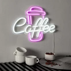 Coffee LED-væglampe, pink/hvid, plexiglas, 40 x 30 cm USB