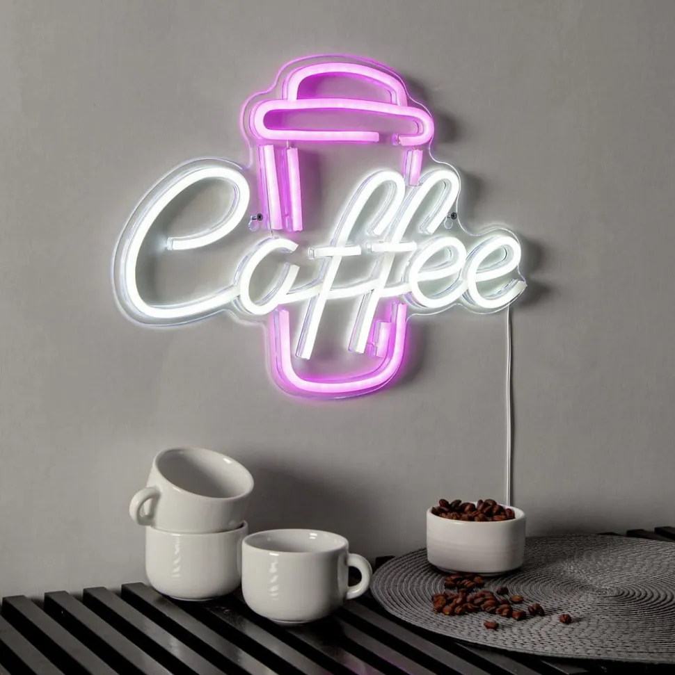 Coffee LED-væglampe, pink/hvid, plexiglas, 40 x 30 cm USB
