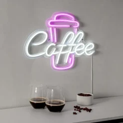 Coffee LED-væglampe, pink/hvid, plexiglas, 40 x 30 cm USB