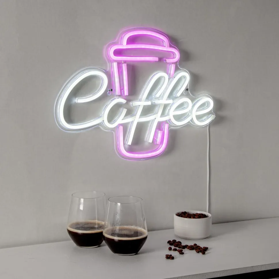 Coffee LED-væglampe, pink/hvid, plexiglas, 40 x 30 cm USB